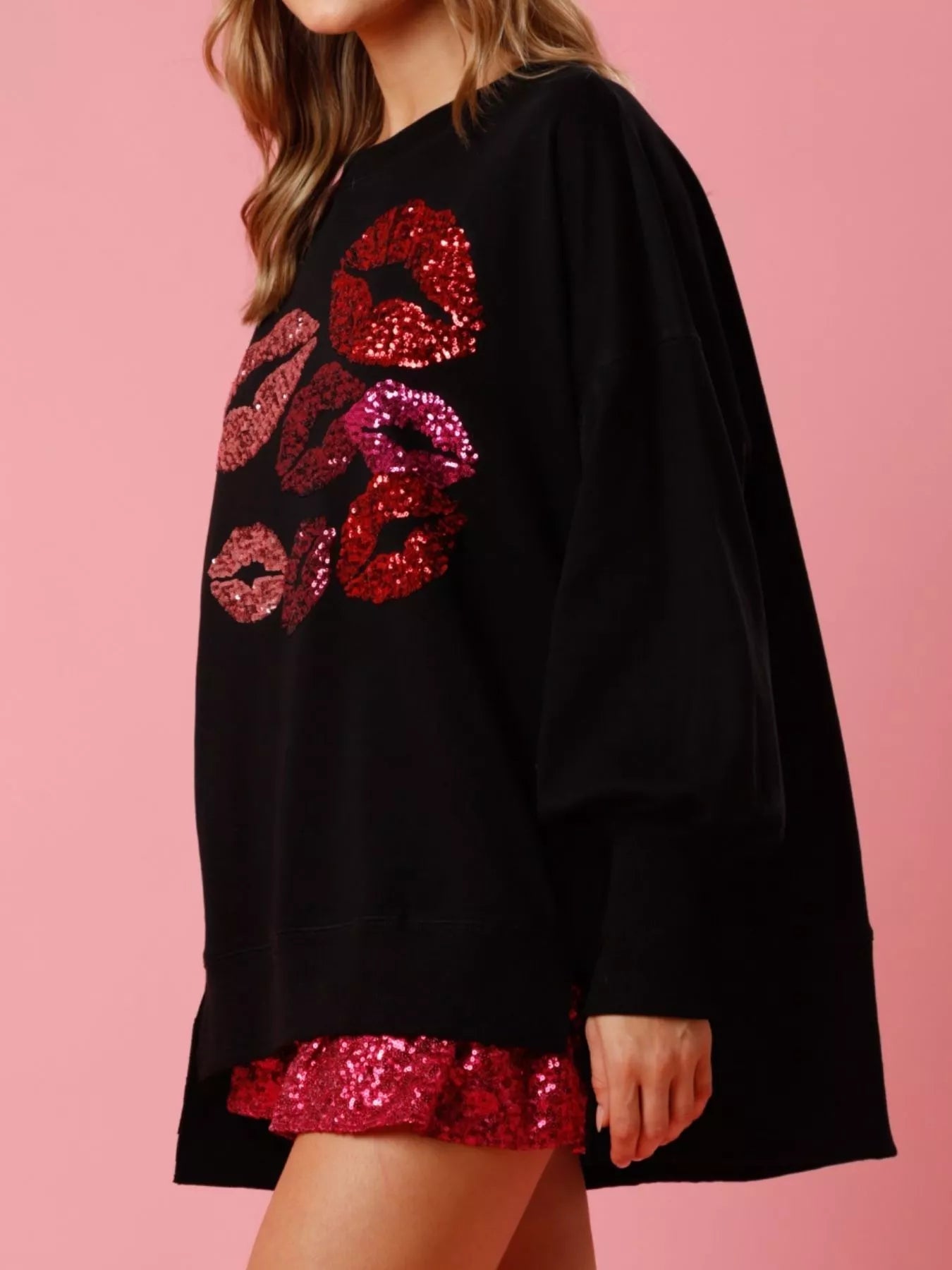 Lips Round Neck Dropped Shoulder Sweatshirt - MAD RUFFI