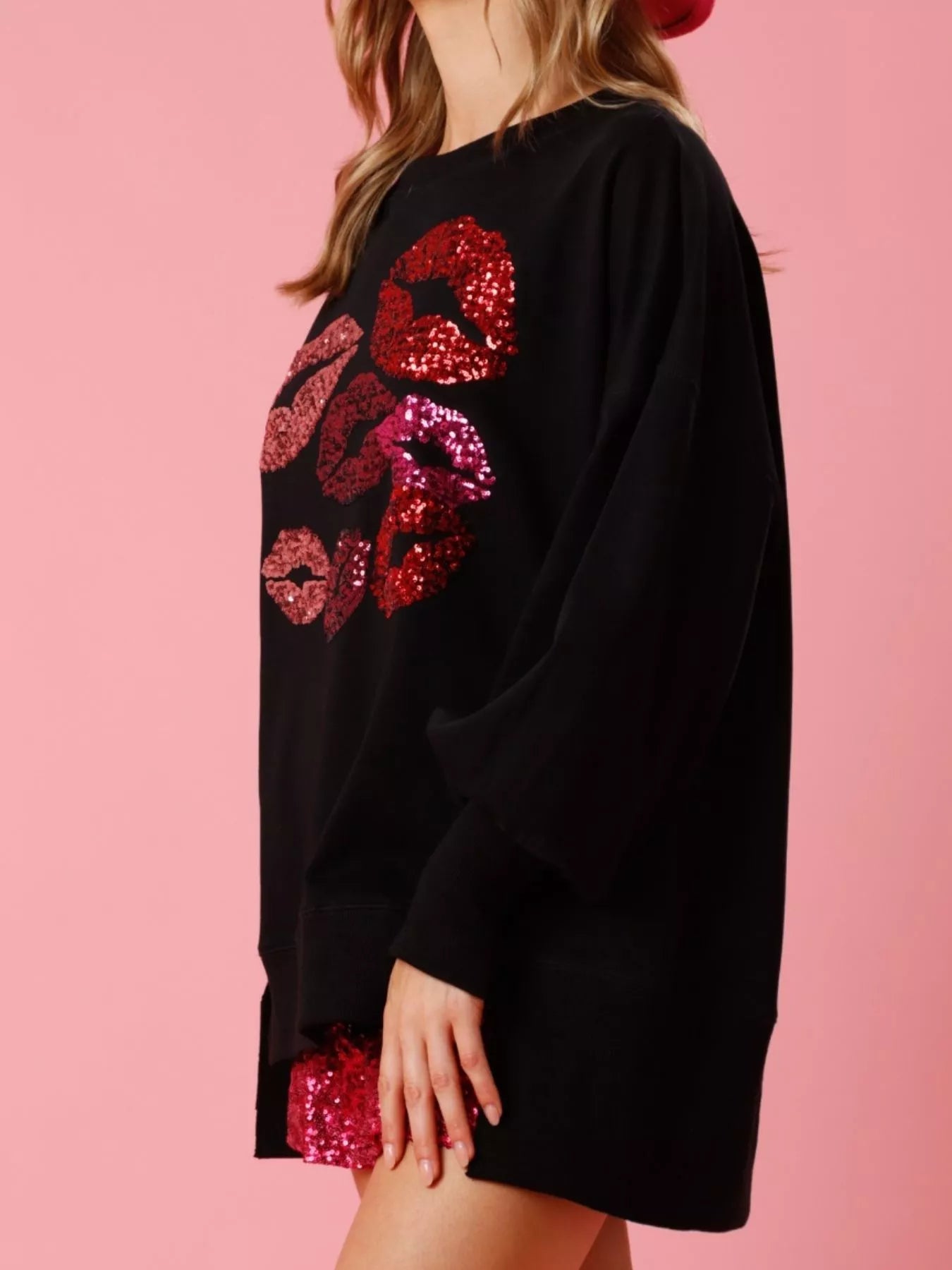 Lips Round Neck Dropped Shoulder Sweatshirt - MAD RUFFI