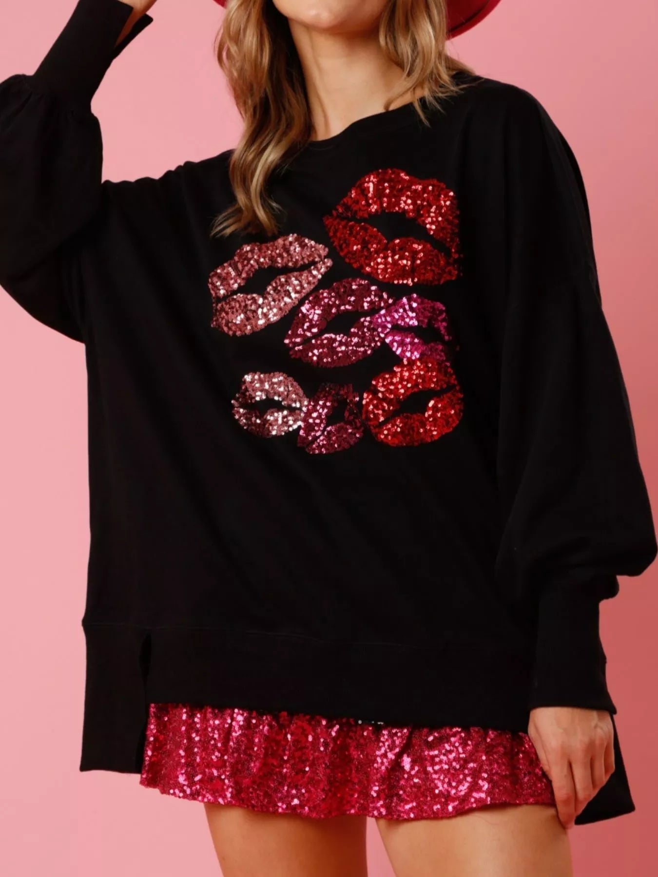 Lips Round Neck Dropped Shoulder Sweatshirt - MAD RUFFI