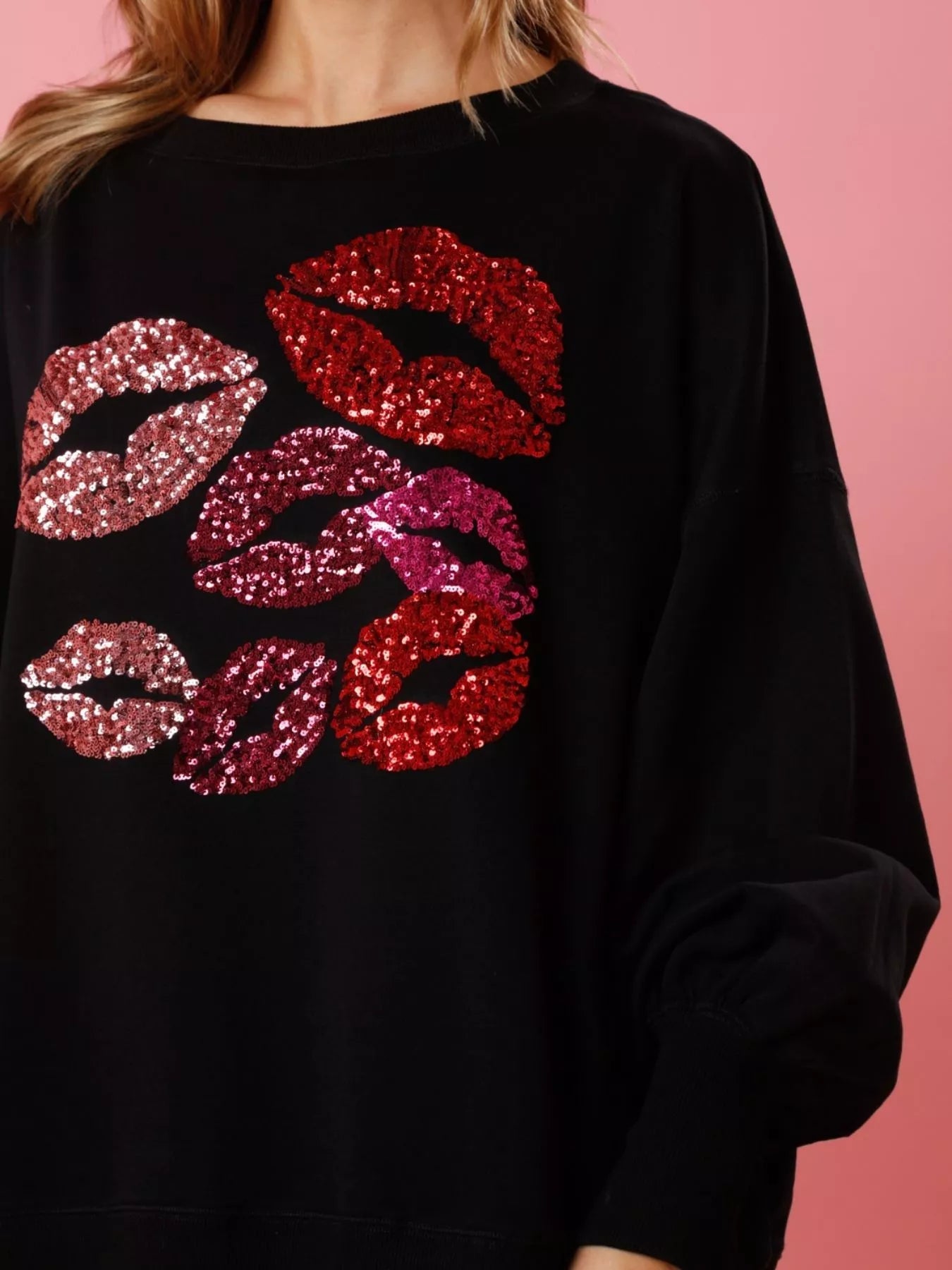 Lips Round Neck Dropped Shoulder Sweatshirt - MAD RUFFI