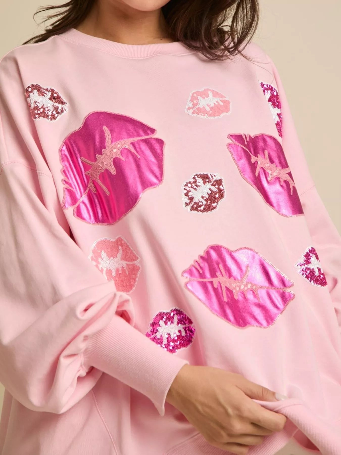 Lips Round Neck Dropped Shoulder Sweatshirt - MAD RUFFI