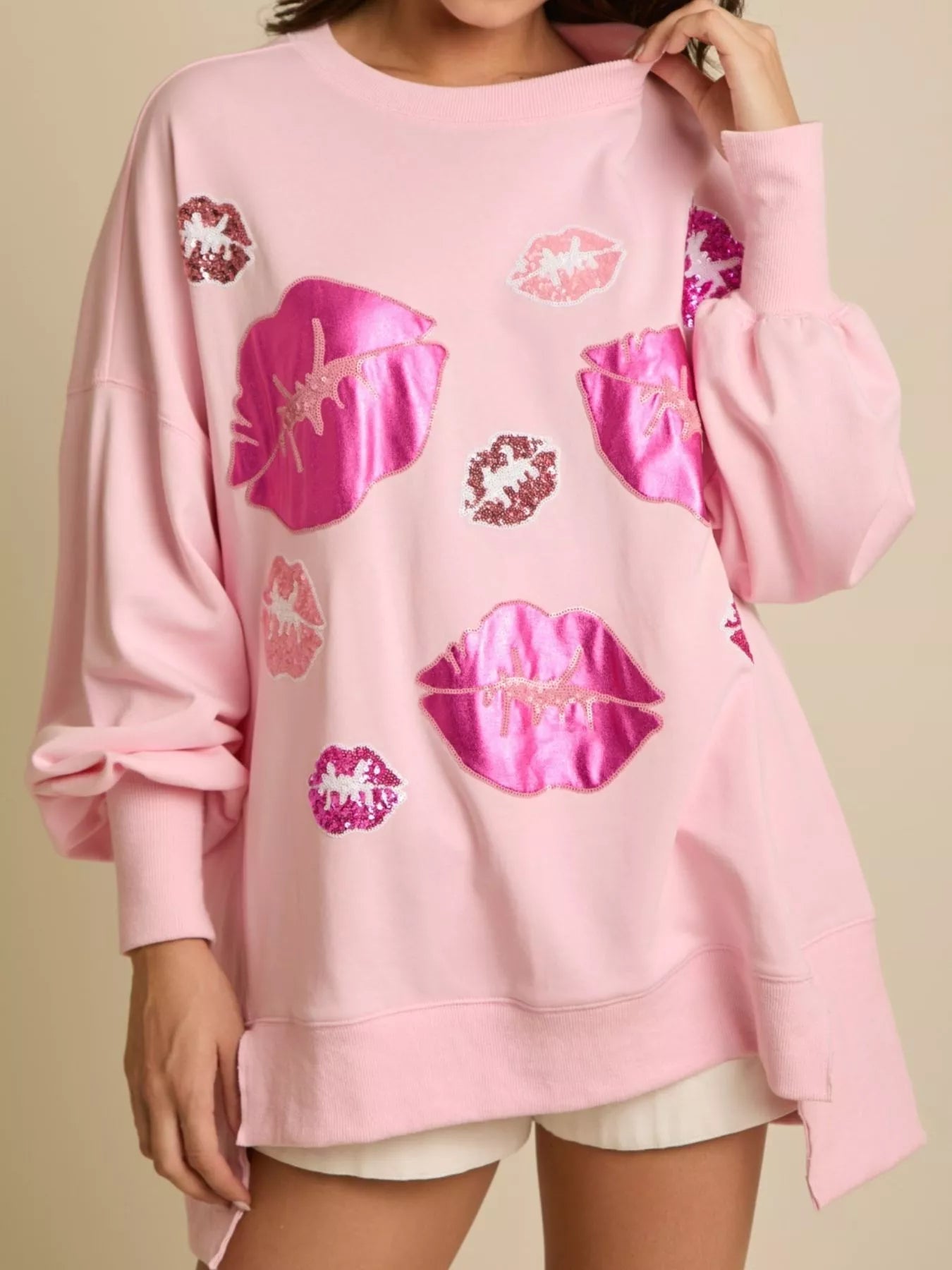 Lips Round Neck Dropped Shoulder Sweatshirt - MAD RUFFI