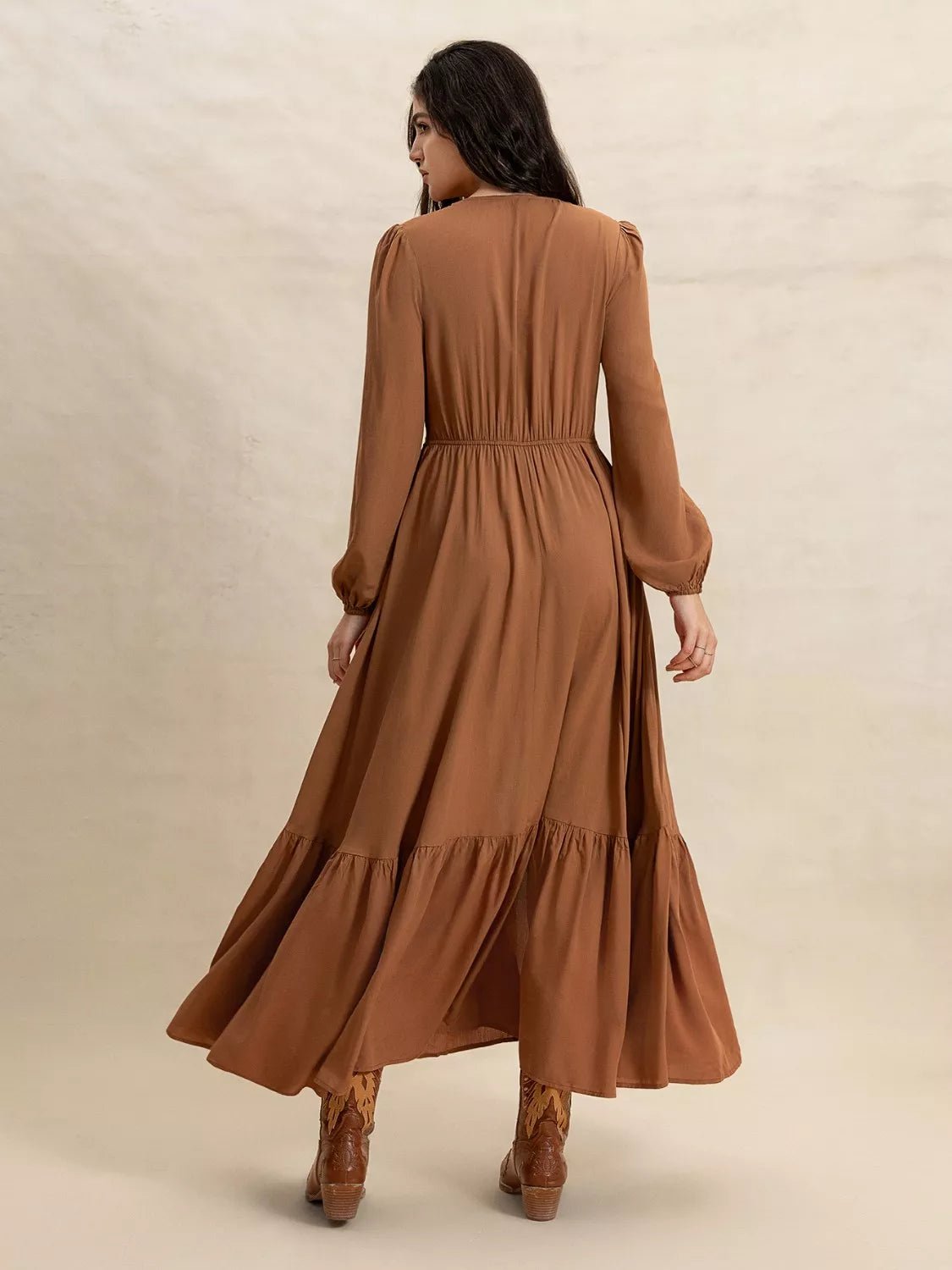 Long Sleeve Button - Front Maxi Dress - MAD RUFFI