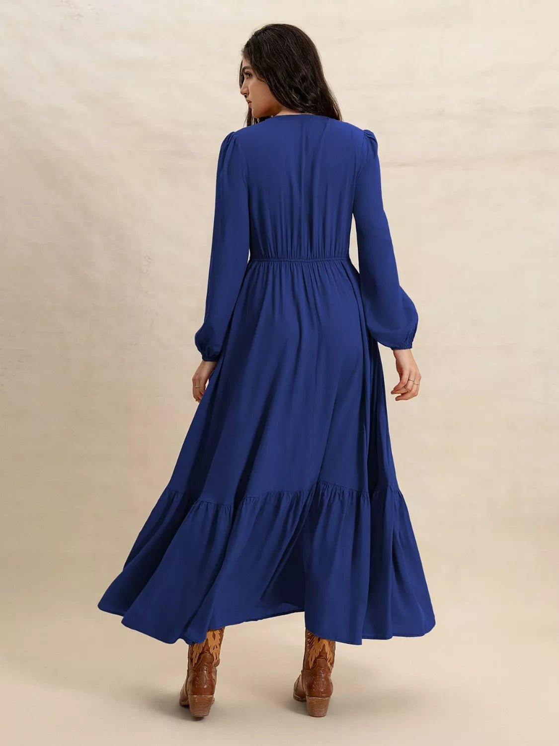 Long Sleeve Button - Front Maxi Dress - MAD RUFFI