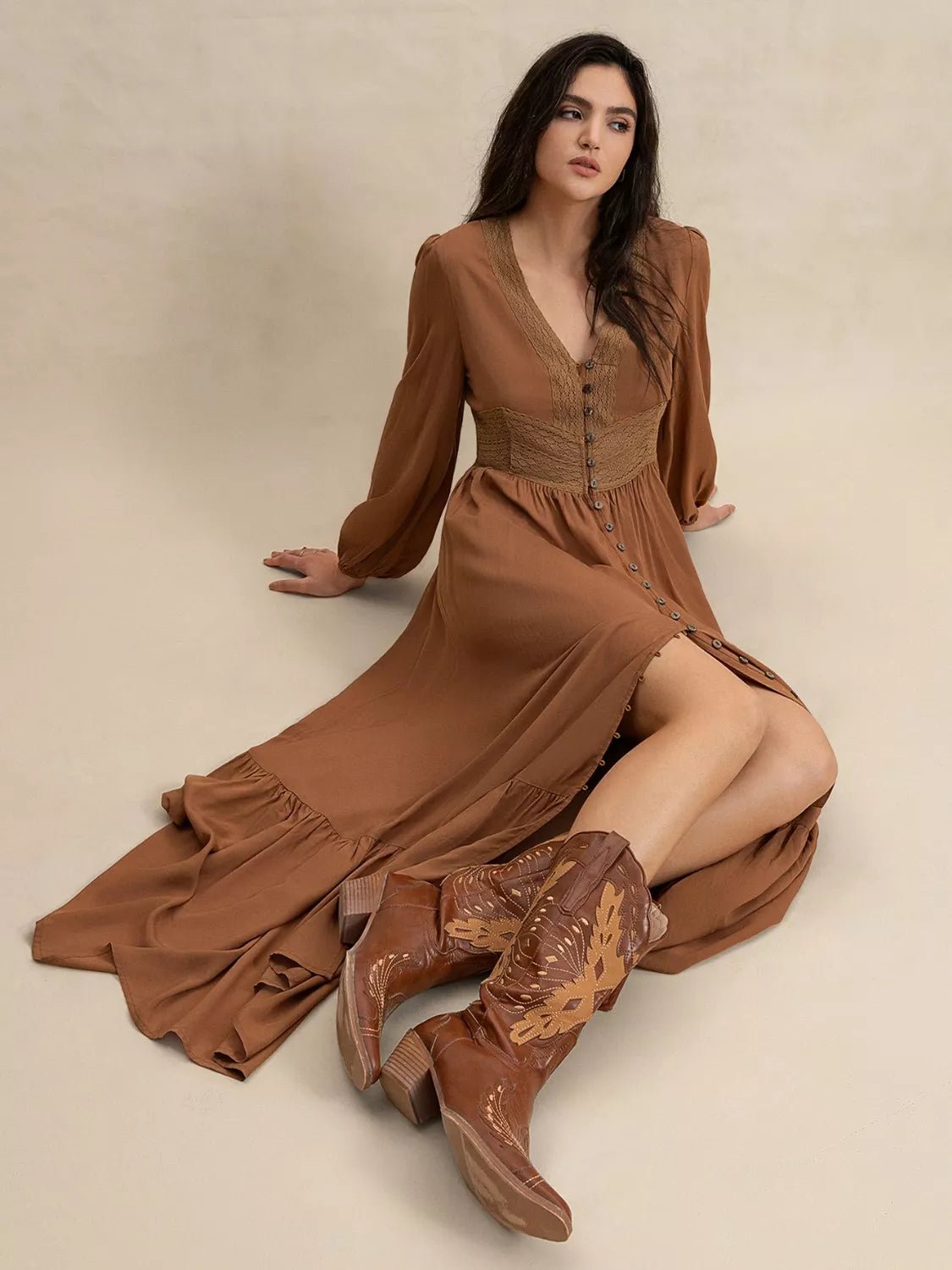 Long Sleeve Button - Front Maxi Dress - MAD RUFFI
