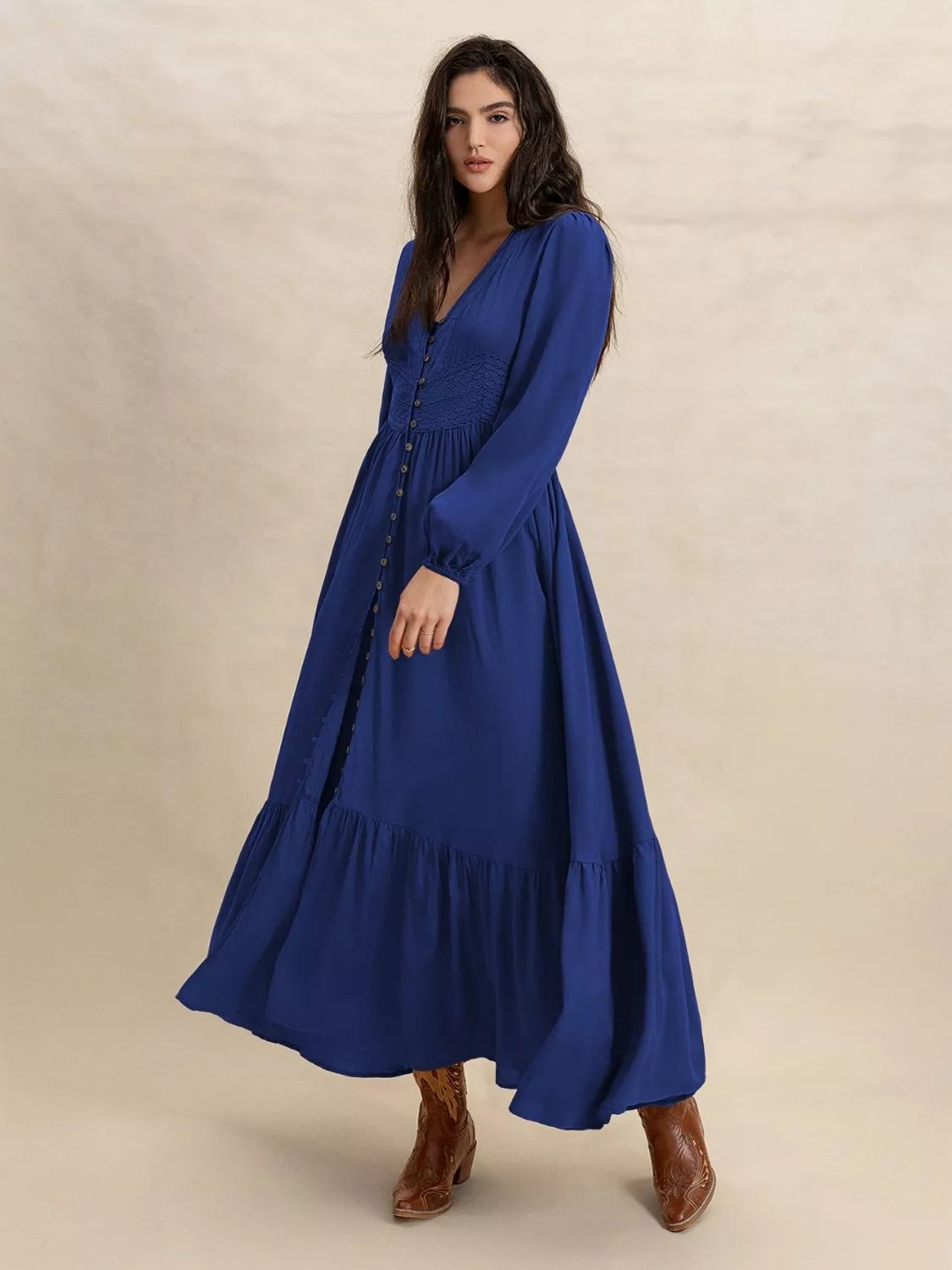 Long Sleeve Button - Front Maxi Dress - MAD RUFFI