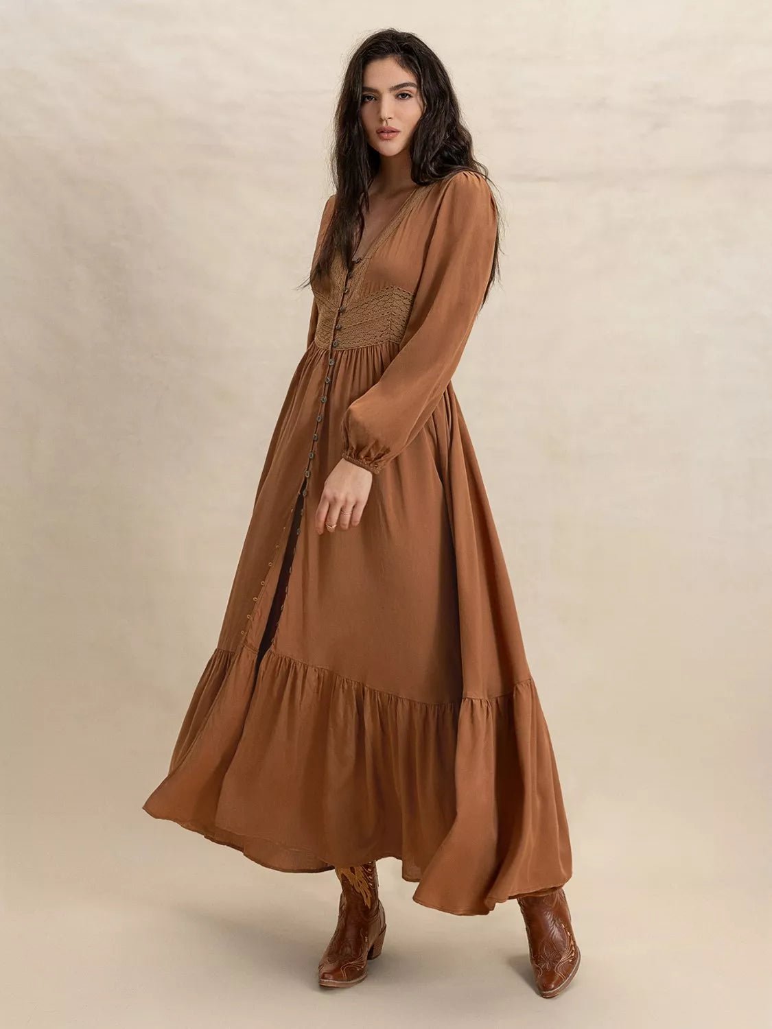 Long Sleeve Button - Front Maxi Dress - MAD RUFFI