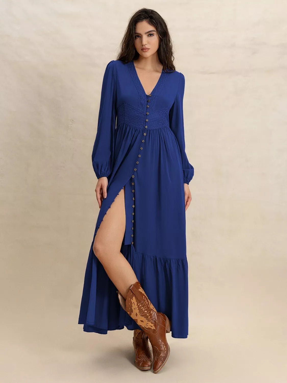Long Sleeve Button - Front Maxi Dress - MAD RUFFI