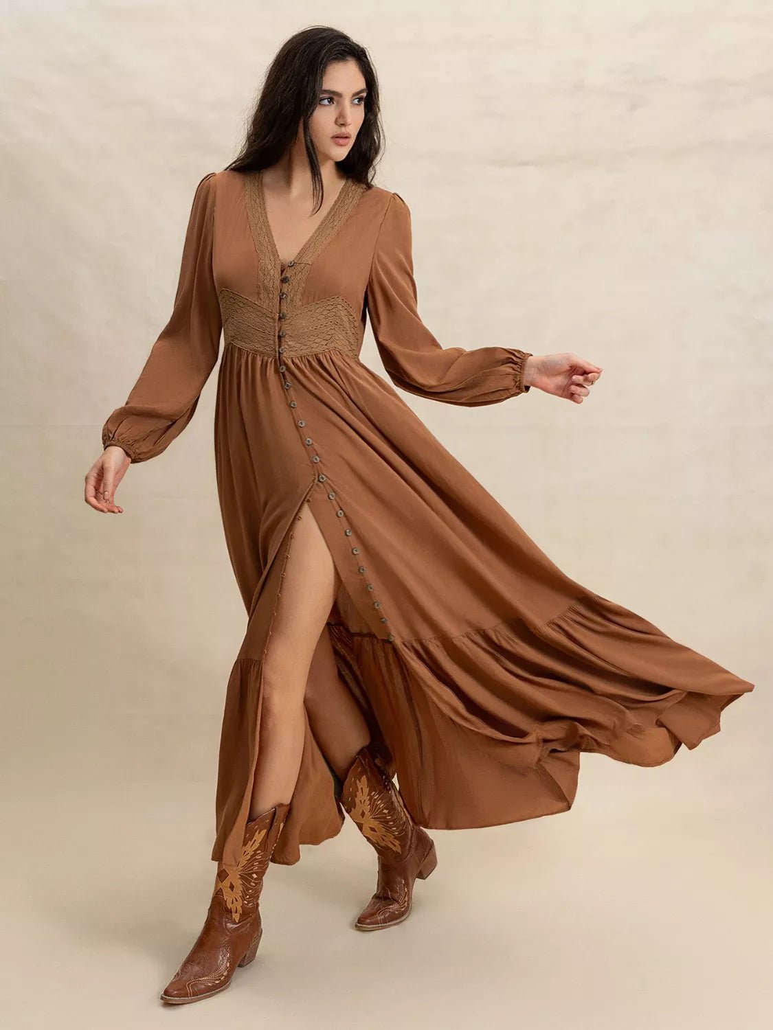 Long Sleeve Button - Front Maxi Dress - MAD RUFFI