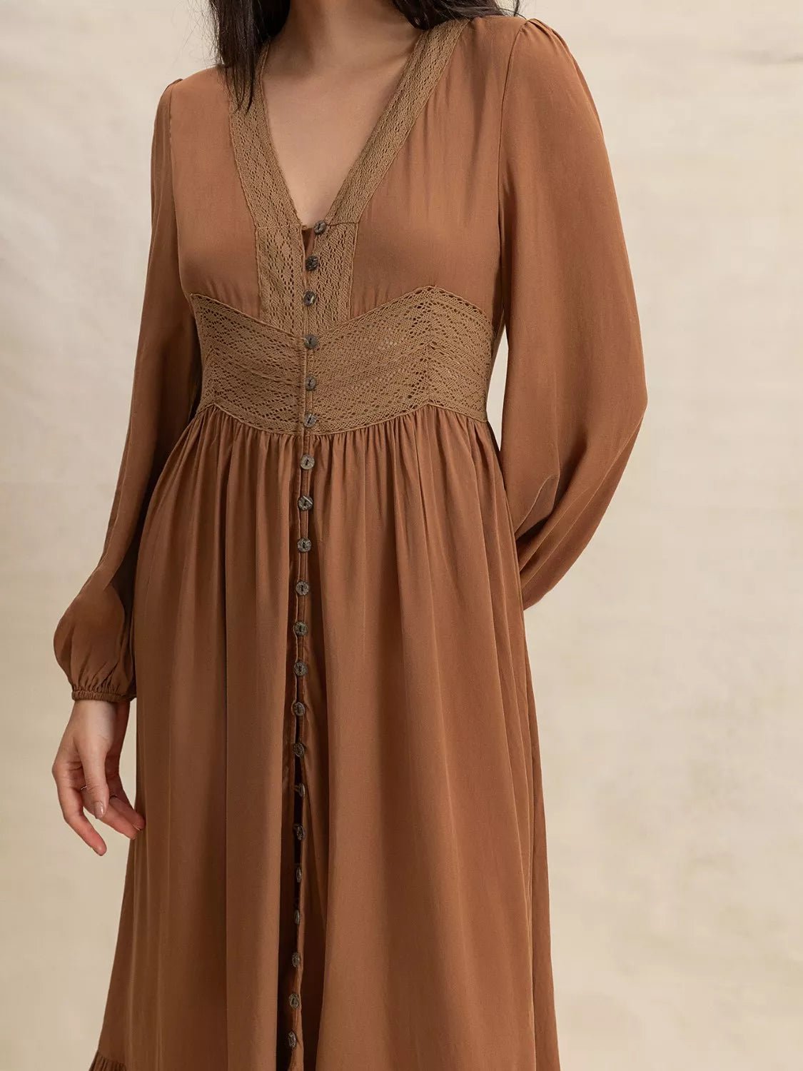 Long Sleeve Button - Front Maxi Dress - MAD RUFFI