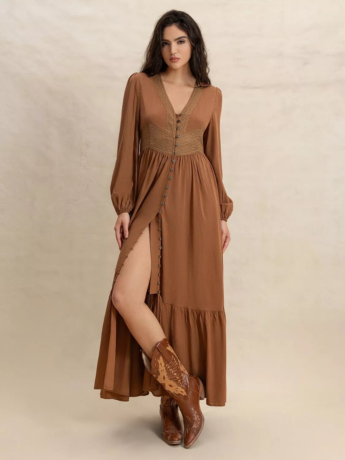 Long Sleeve Button - Front Maxi Dress - MAD RUFFI
