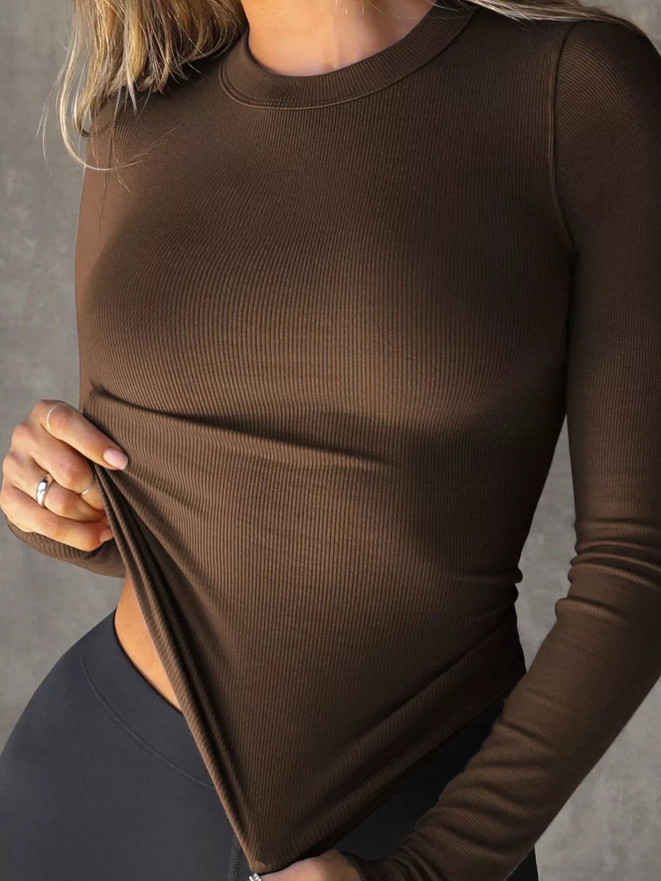 Long Sleeve Crop T-Shirt with Ribbed Texture - MAD RUFFI