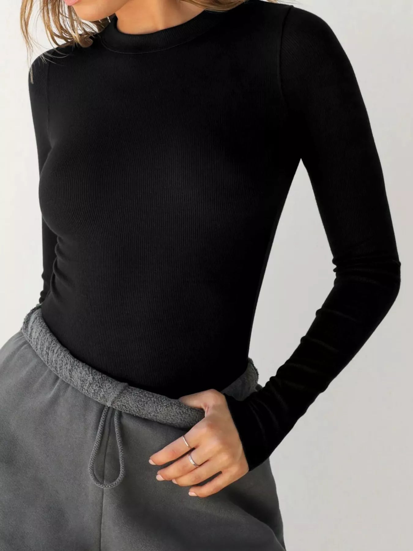 Long Sleeve Crop T-Shirt with Ribbed Texture - MAD RUFFI
