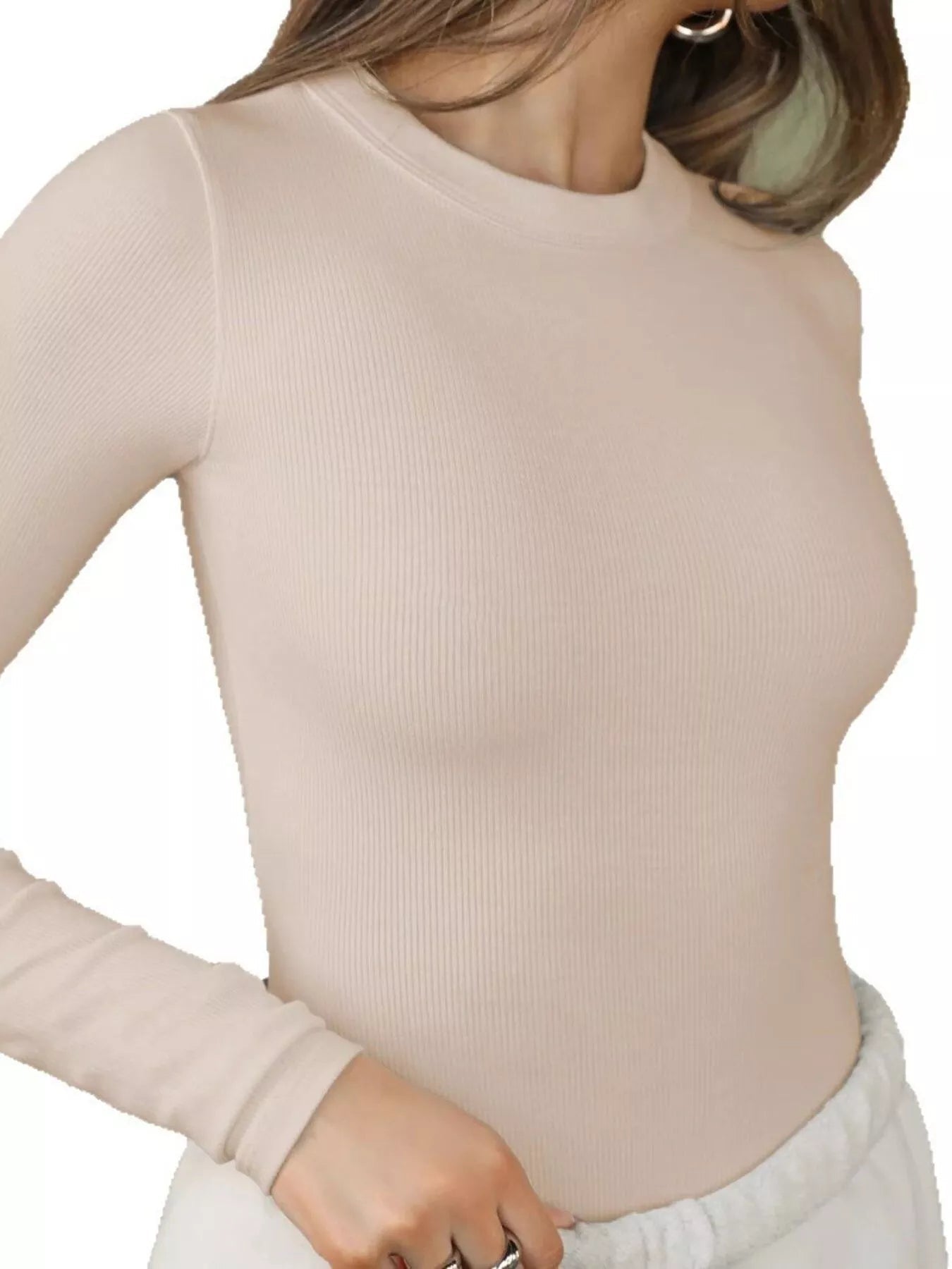 Long Sleeve Crop T-Shirt with Ribbed Texture - MAD RUFFI