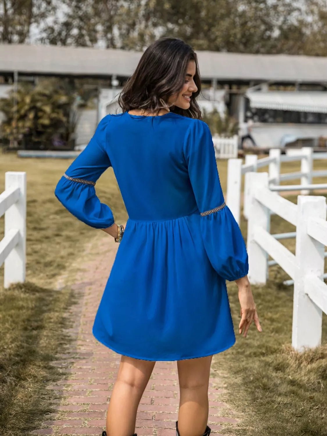 Long Sleeve Mini Dress with Contrast Trim - MAD RUFFI