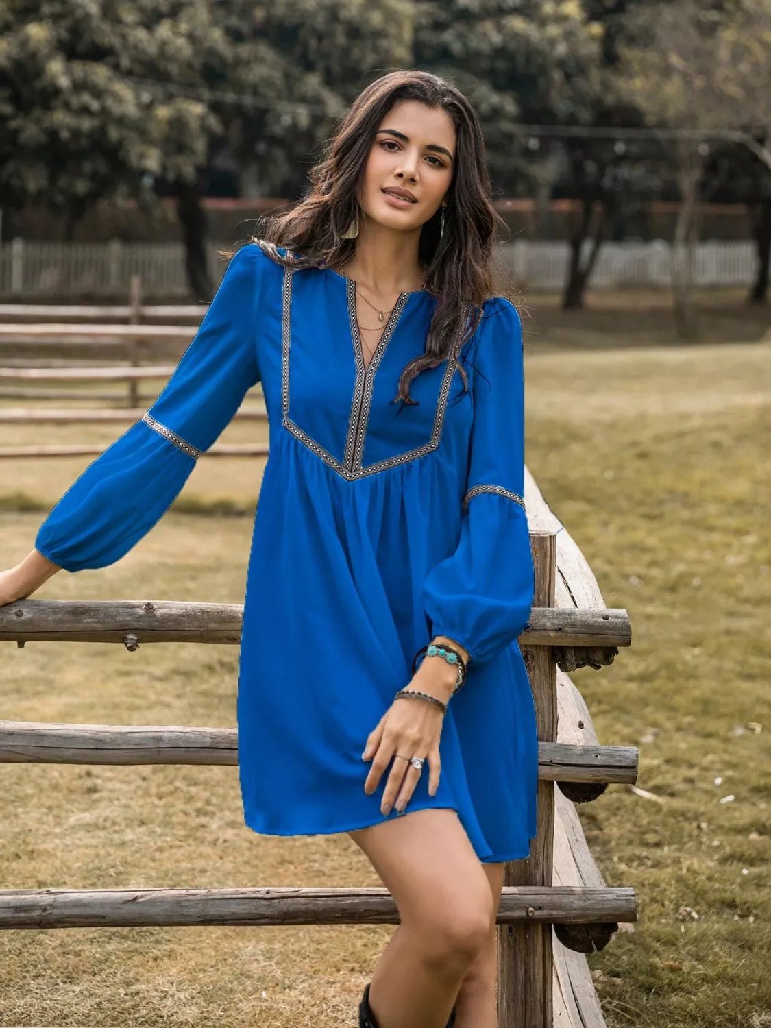 Long Sleeve Mini Dress with Contrast Trim - MAD RUFFI
