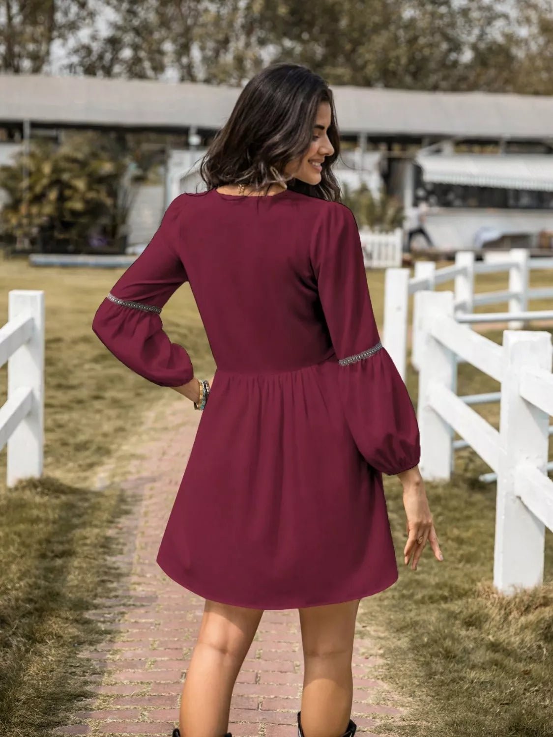 Long Sleeve Mini Dress with Contrast Trim - MAD RUFFI