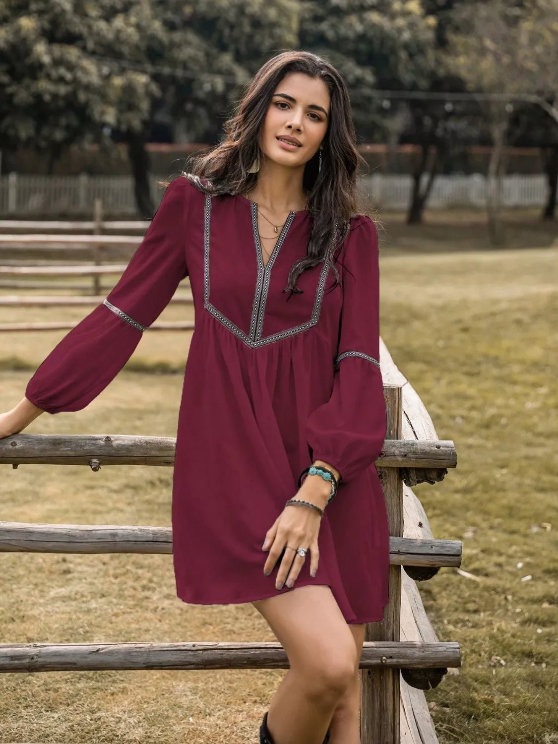 Long Sleeve Mini Dress with Contrast Trim - MAD RUFFI