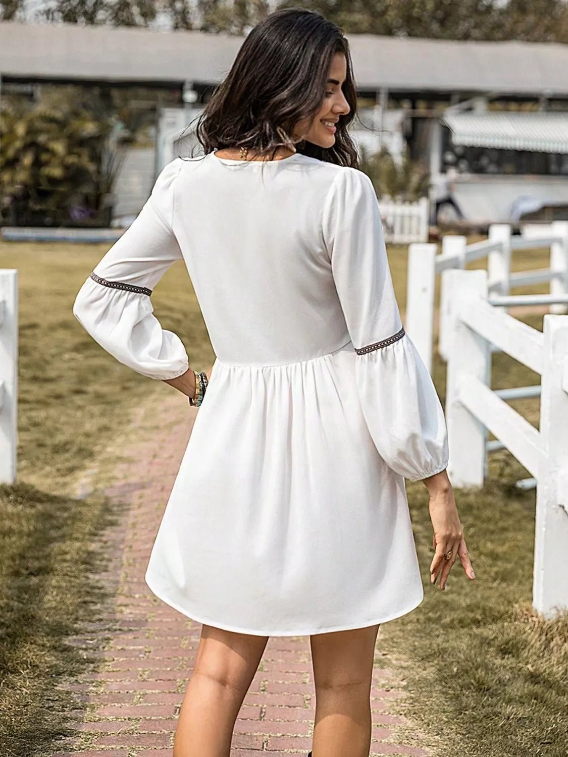 Long Sleeve Mini Dress with Contrast Trim - MAD RUFFI