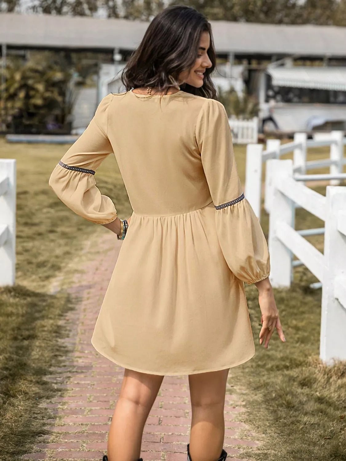 Long Sleeve Mini Dress with Contrast Trim - MAD RUFFI