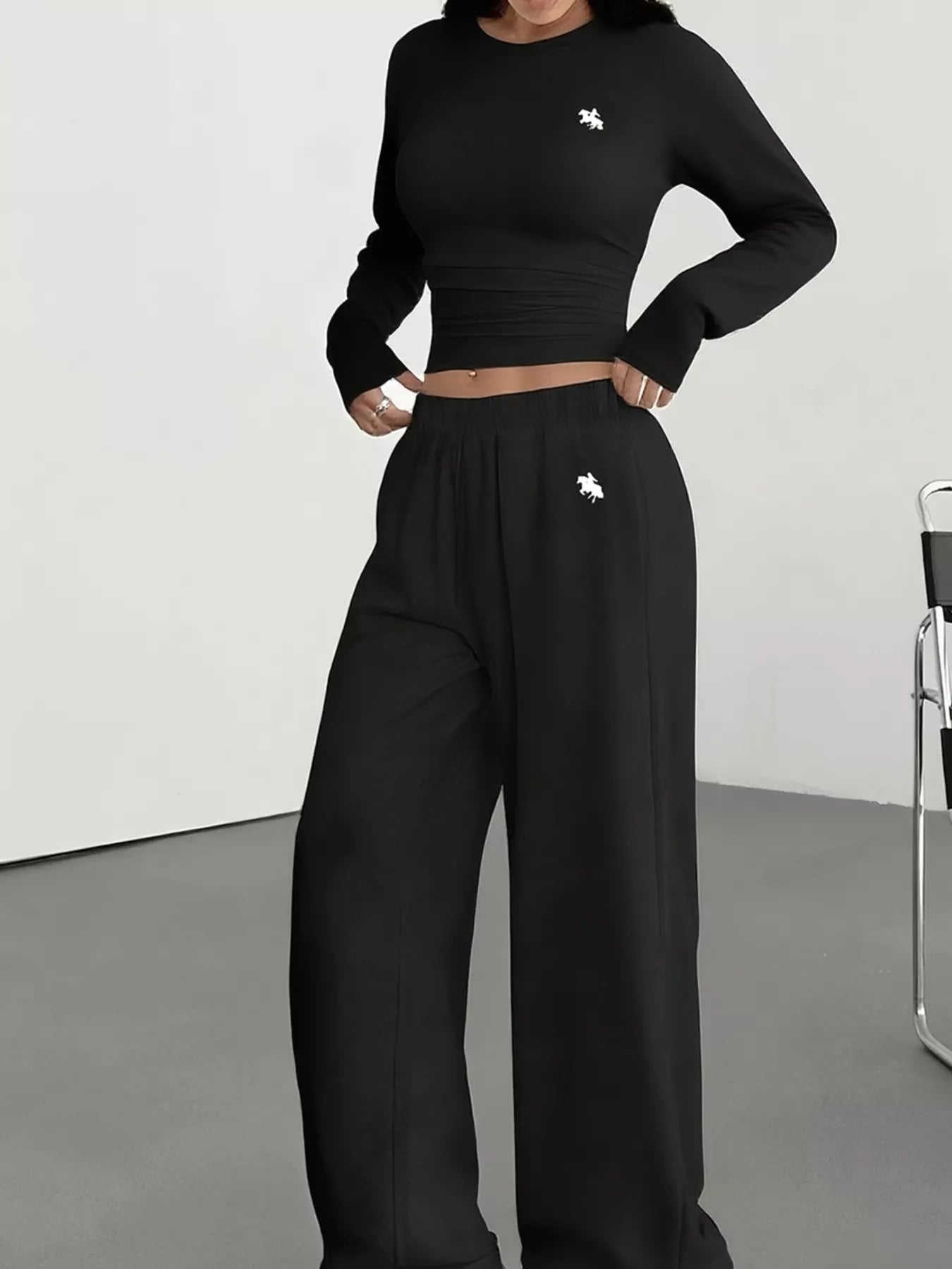 Long Sleeve Top and Wide Leg Pants Set - MAD RUFFI