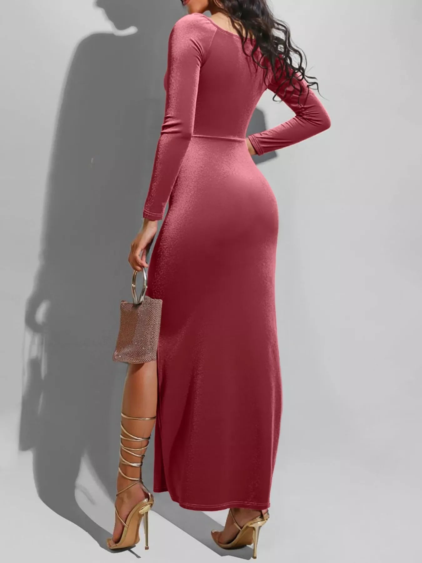 Long Sleeve Wrap Midi Dress with Slit - MAD RUFFI