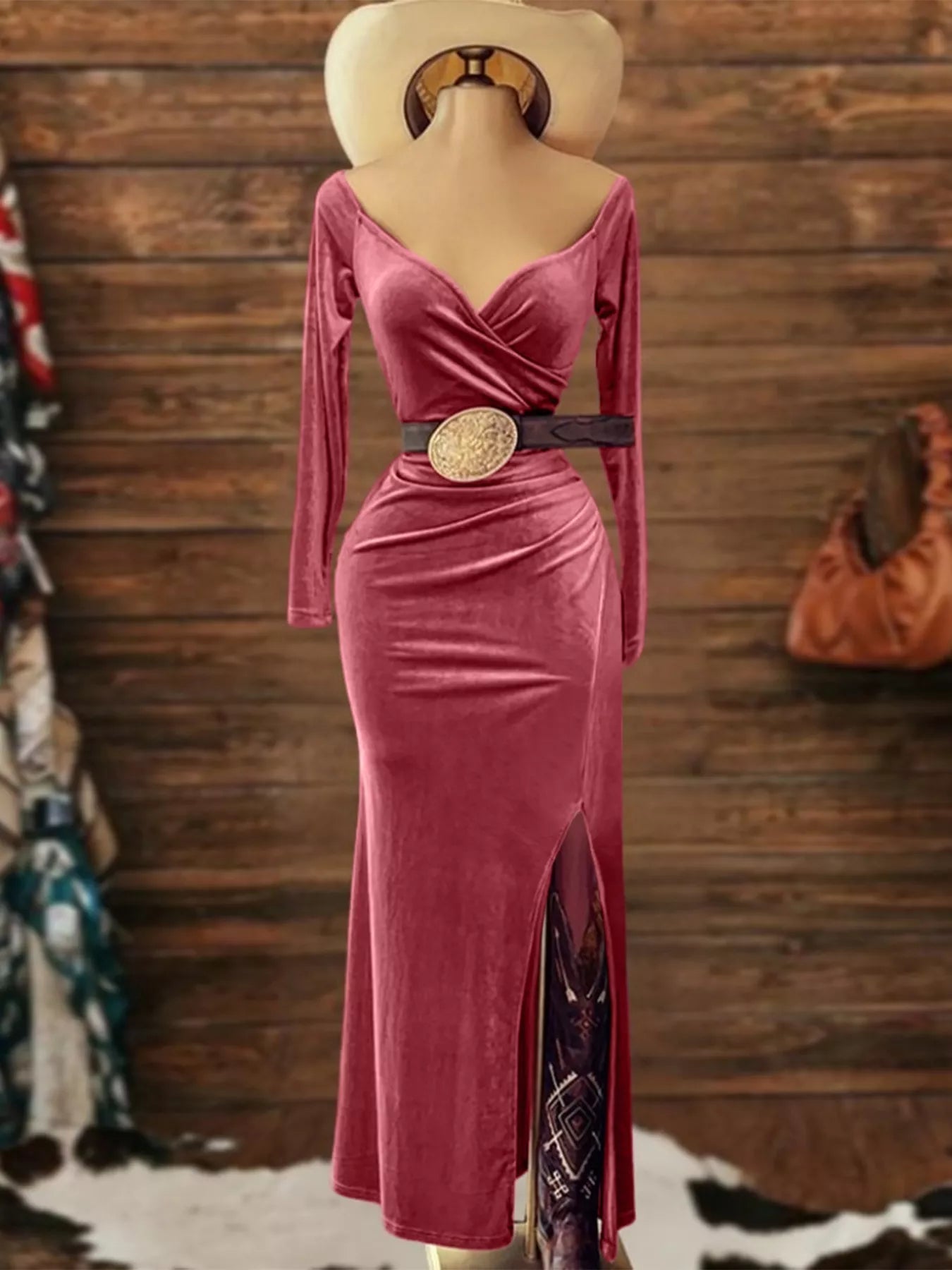 Long Sleeve Wrap Midi Dress with Slit - MAD RUFFI