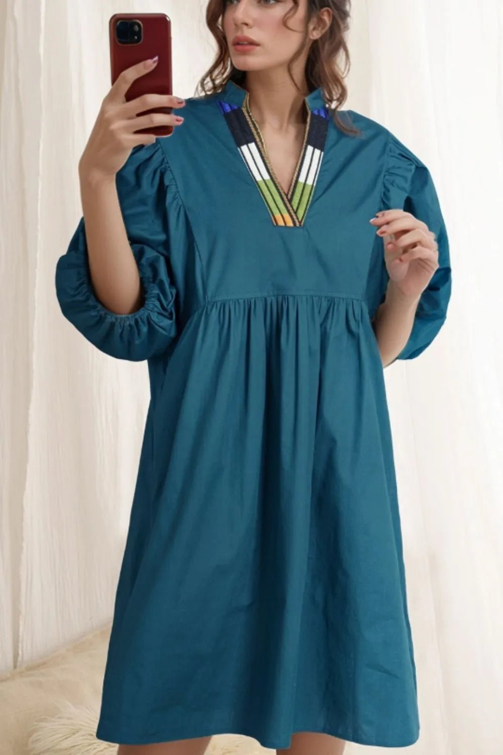 Loose Fit Puff Sleeve Mini Dress - MAD RUFFI