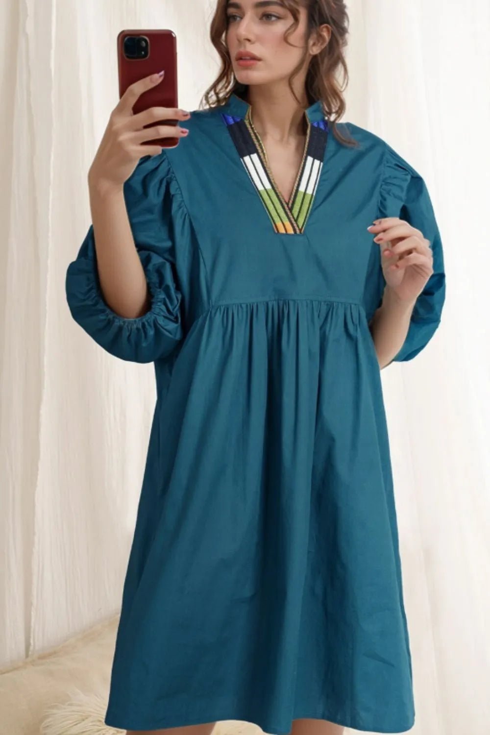 Loose Fit Puff Sleeve Mini Dress - MAD RUFFI