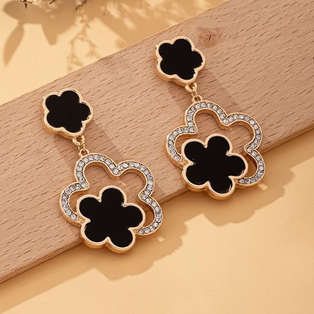 Lucky Clover Dangle Earrings with Rhinestone Accents - MAD RUFFI
