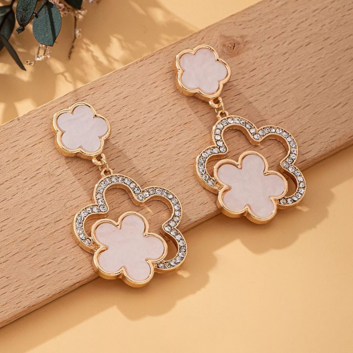 Lucky Clover Dangle Earrings with Rhinestone Accents - MAD RUFFI