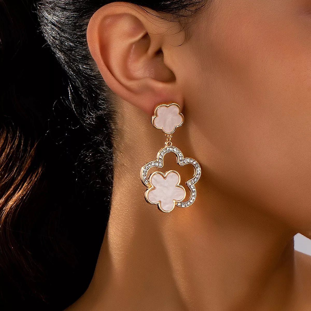 Lucky Clover Dangle Earrings with Rhinestone Accents - MAD RUFFI