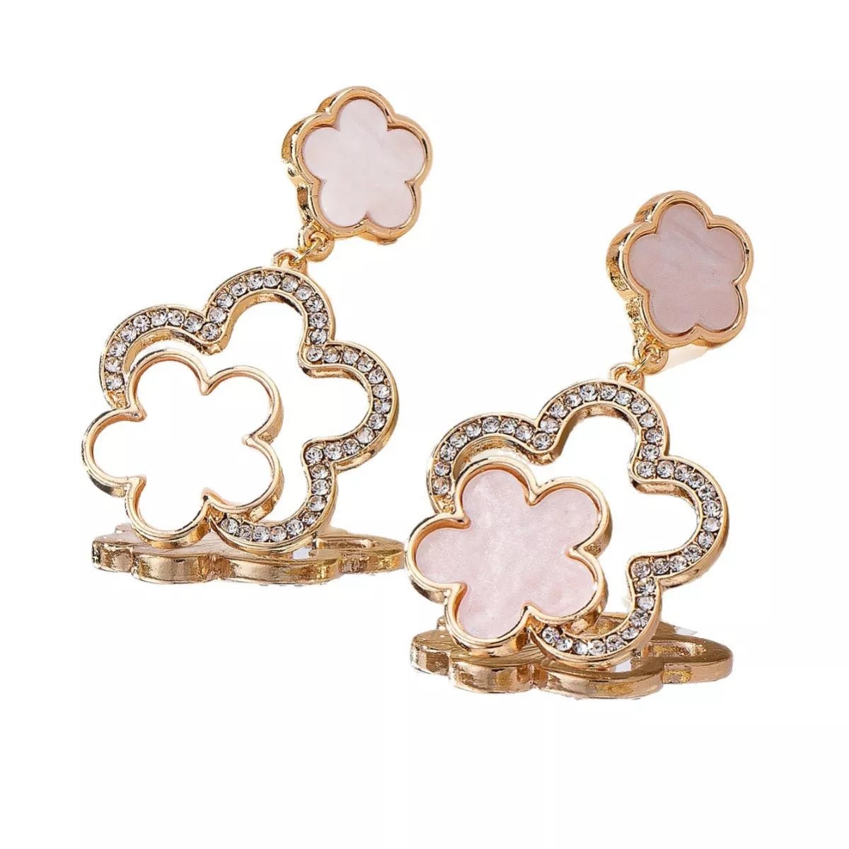 Lucky Clover Dangle Earrings with Rhinestone Accents - MAD RUFFI