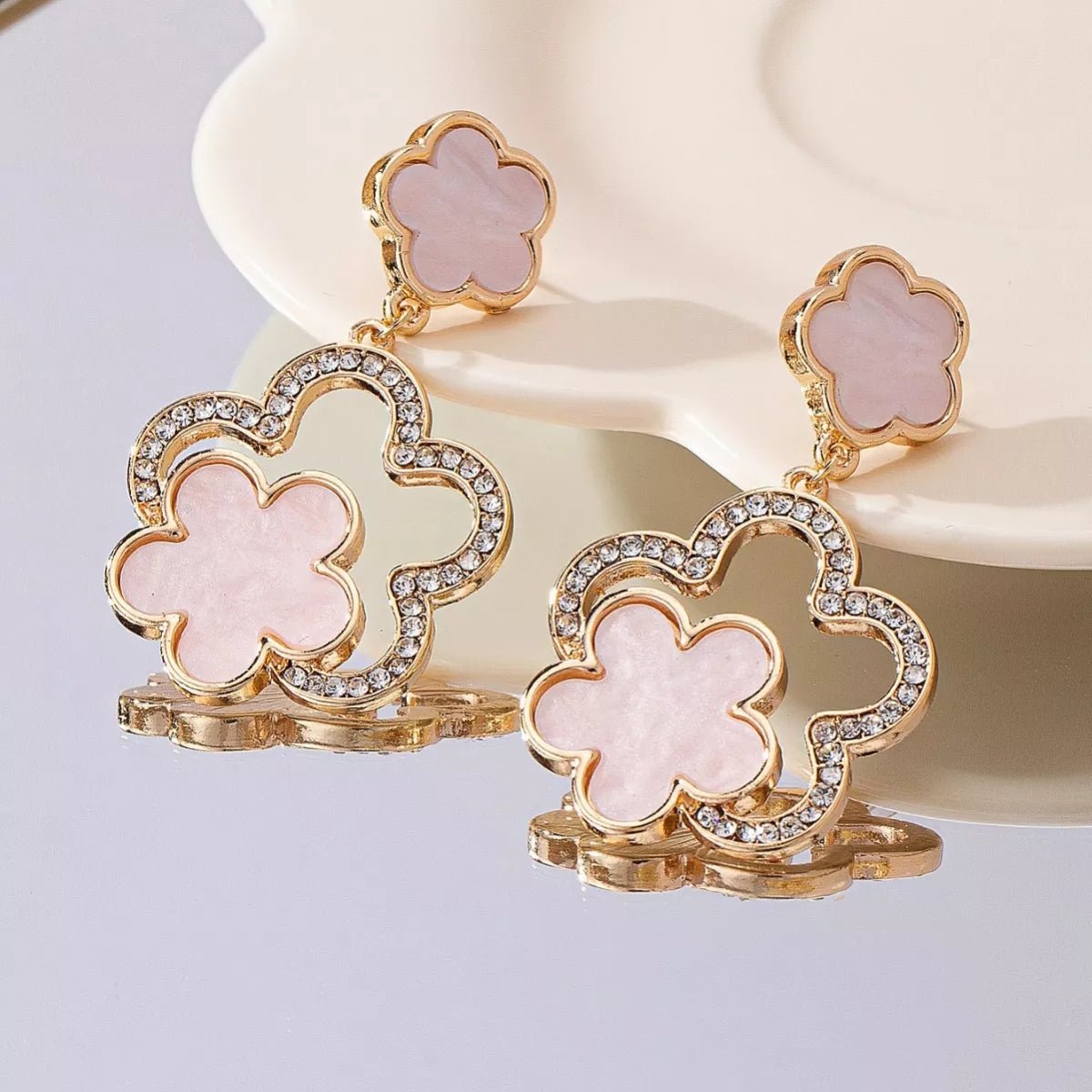 Lucky Clover Dangle Earrings with Rhinestone Accents - MAD RUFFI