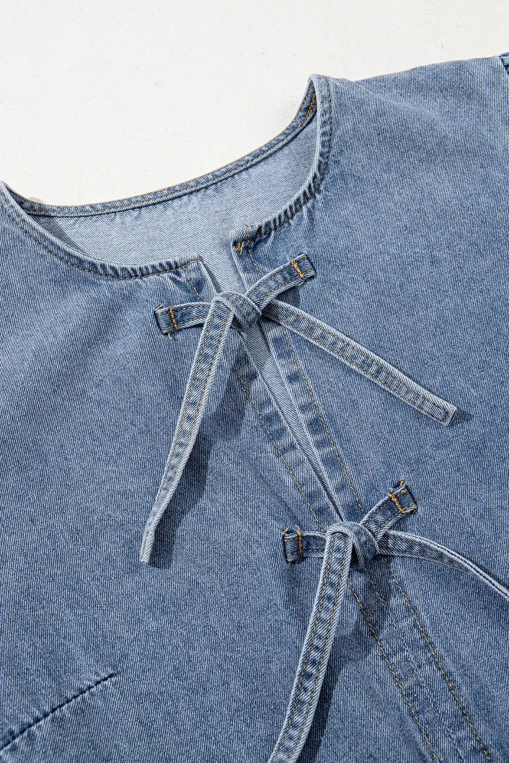 bowknot denim dress DAZY Women's Summer Turndown Collar Short Sleeve Belted Bowknot Denim Cake  Dress, Casual Skater Dress