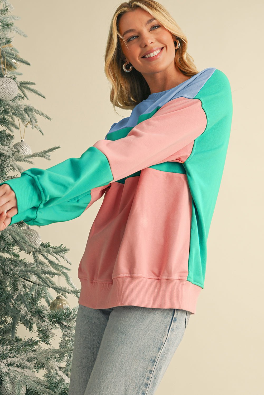 Meadow Mauve Colorblock Drop Shoulder Sweatshirt - MAD RUFFI