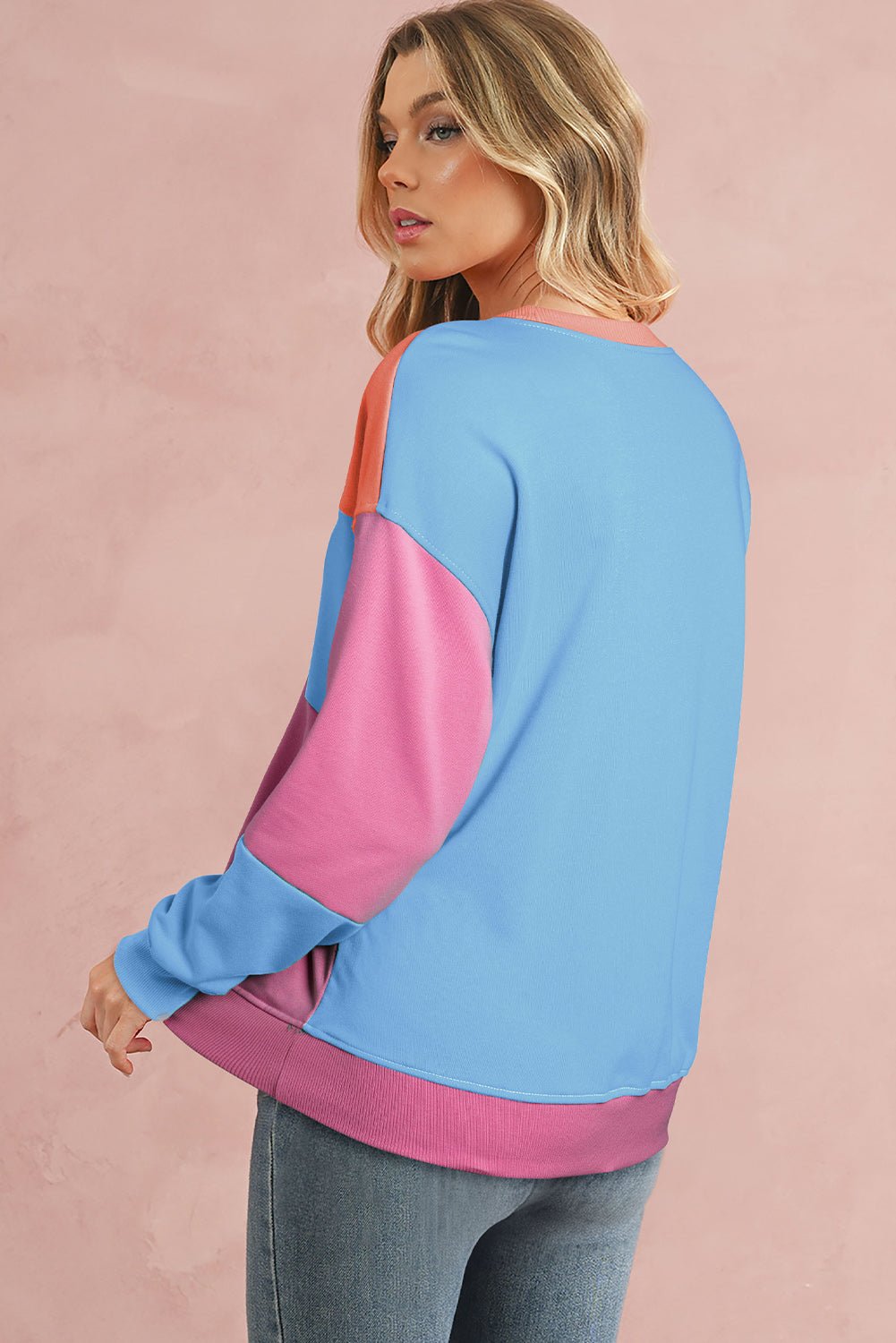 Meadow Mauve Colorblock Drop Shoulder Sweatshirt - MAD RUFFI