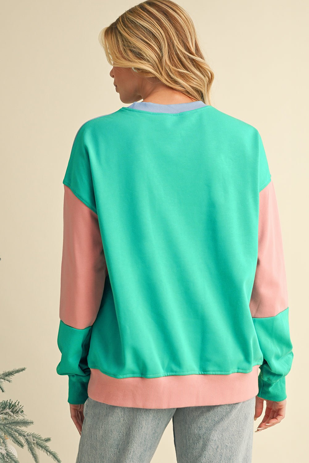 Meadow Mauve Colorblock Drop Shoulder Sweatshirt - MAD RUFFI