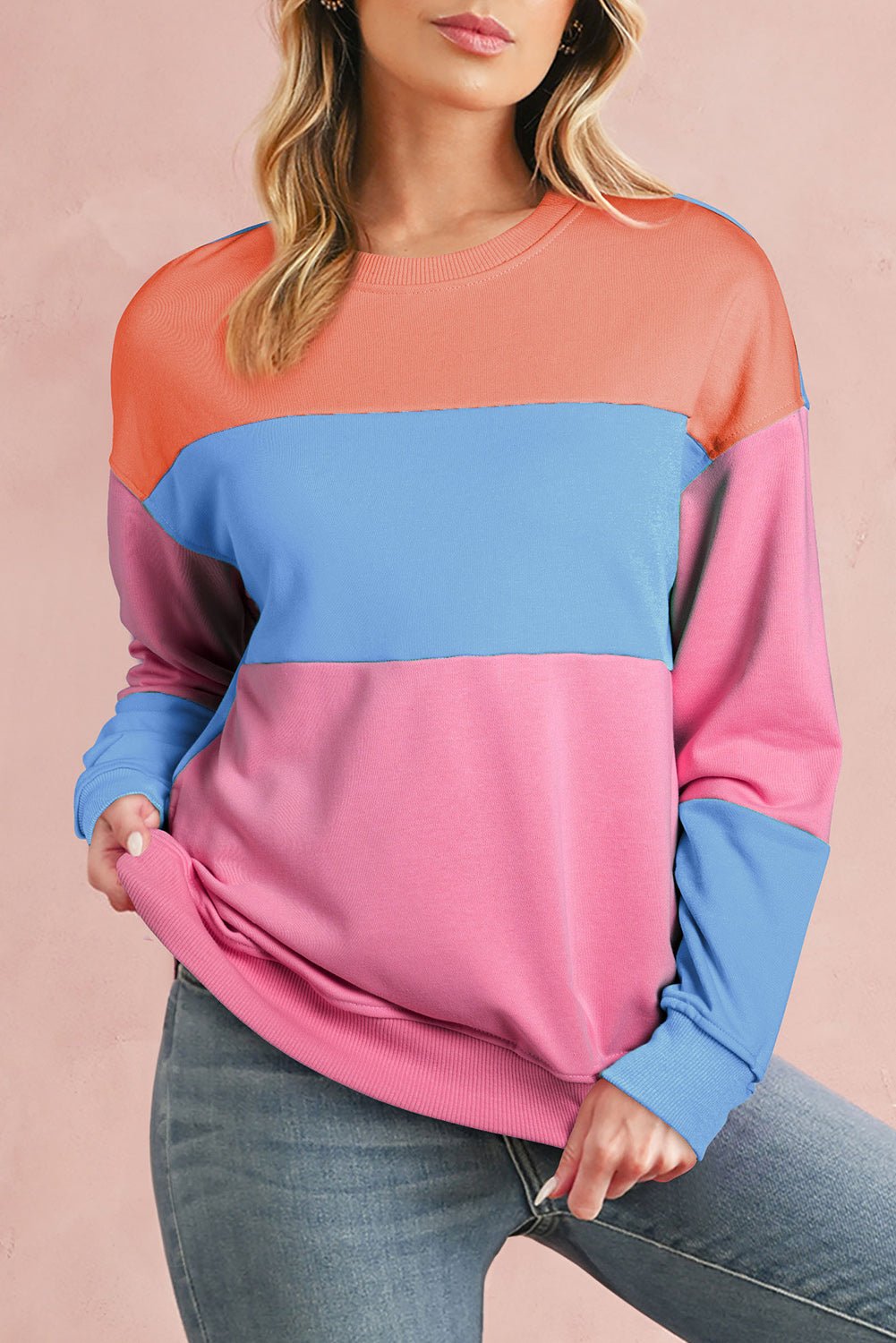 Meadow Mauve Colorblock Drop Shoulder Sweatshirt - MAD RUFFI