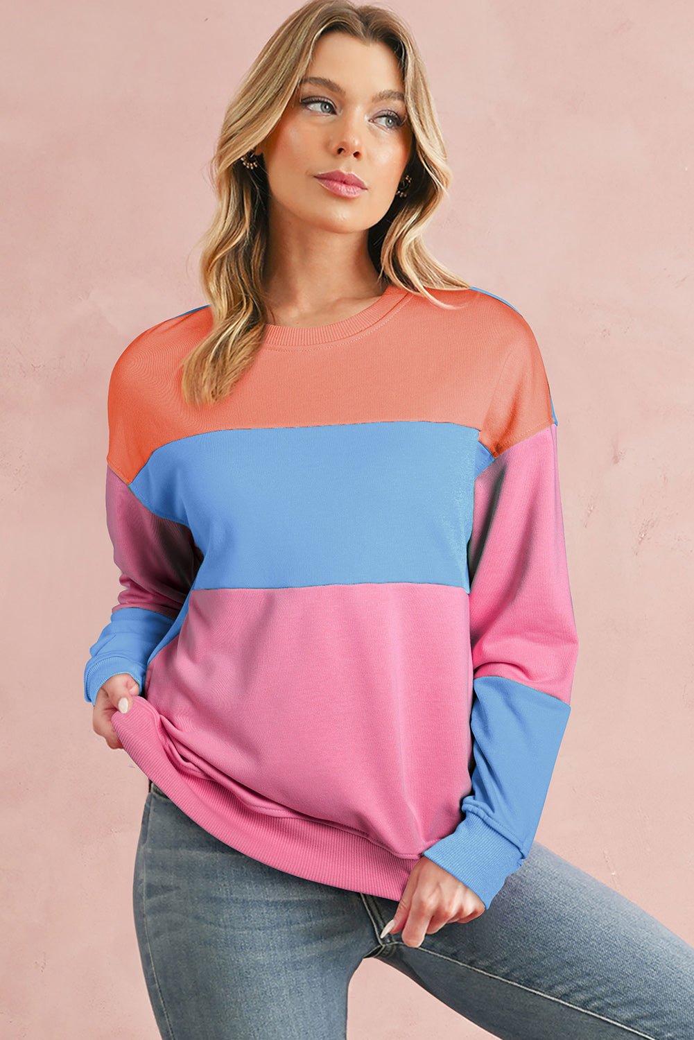 Meadow Mauve Colorblock Drop Shoulder Sweatshirt - MAD RUFFI