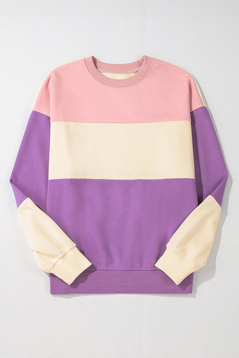 Meadow Mauve Colorblock Drop Shoulder Sweatshirt - MAD RUFFI