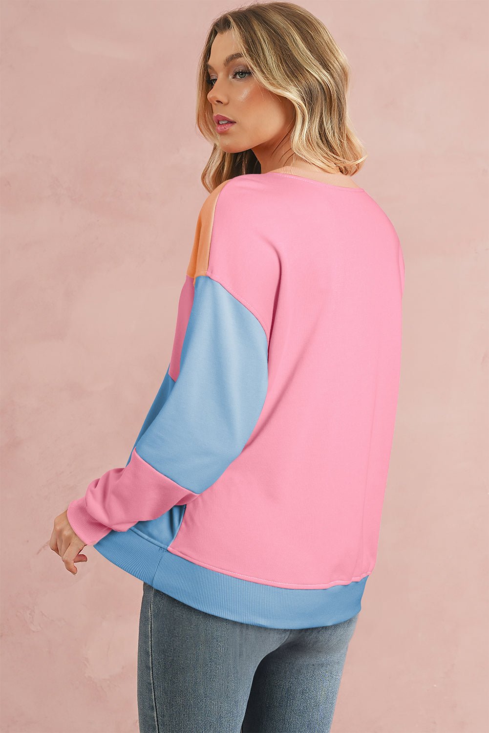 Meadow Mauve Colorblock Drop Shoulder Sweatshirt - MAD RUFFI