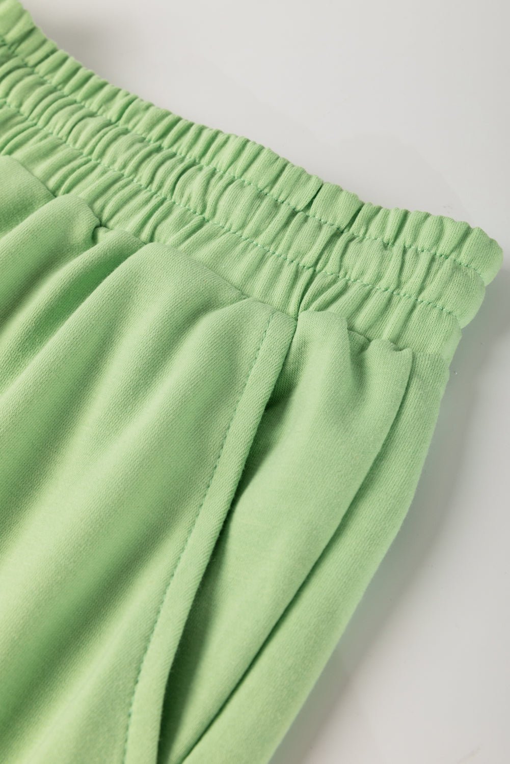 Meadow Mist Green Plus Size V Neck Drop Shoulder Tee Loose Shorts Set - MAD RUFFI