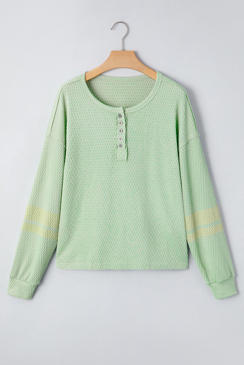 Meadow Mist Green Textured Colorblock Sleeve Henley Sweatshirt - MAD RUFFI