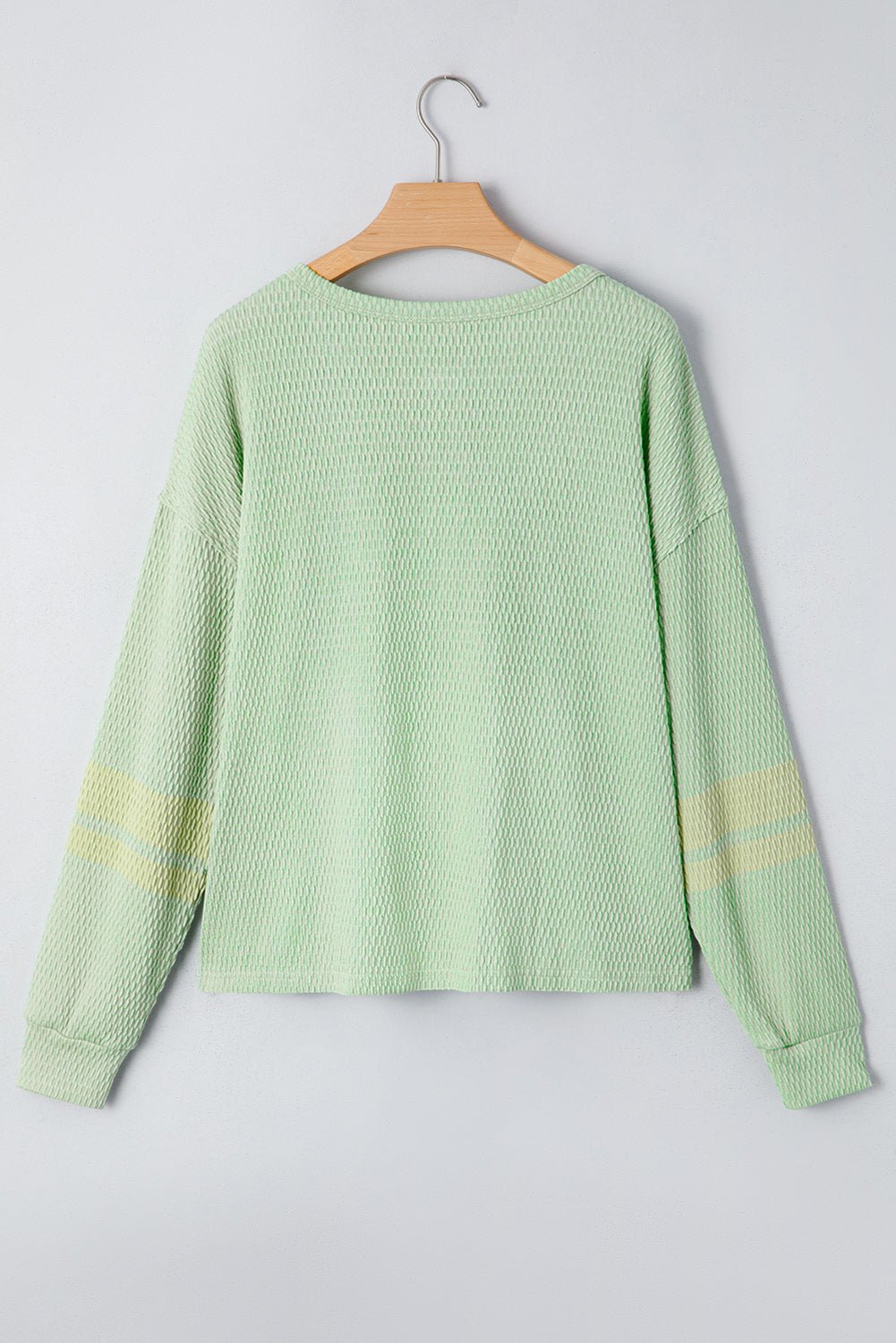 Meadow Mist Green Textured Colorblock Sleeve Henley Sweatshirt - MAD RUFFI
