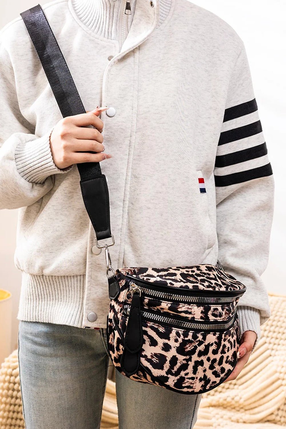 Medium Grey Abstract Camo Print Gold Chain Crossbody Bag - MAD RUFFI