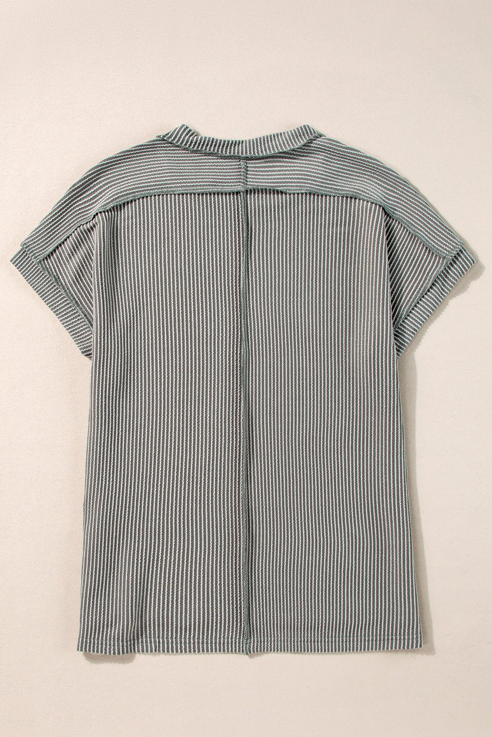 Medium Grey Crinkle Rib Knit Exposed Seam Round Neck T-shirt - MAD RUFFI