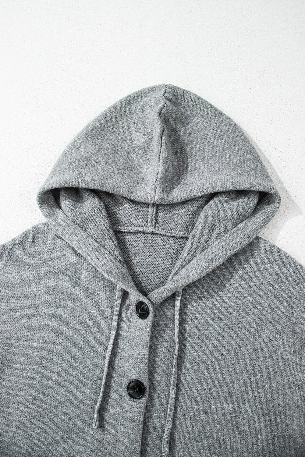 Medium Grey Hooded Button Up Drop Shoulder Sweater Cardigan - MAD RUFFI