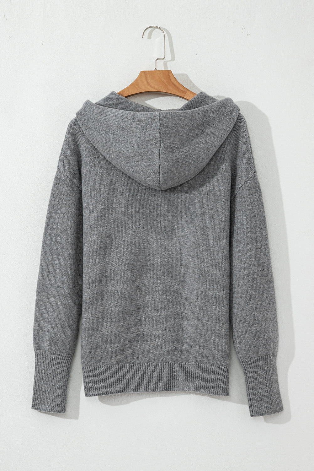 Medium Grey Hooded Button Up Drop Shoulder Sweater Cardigan - MAD RUFFI