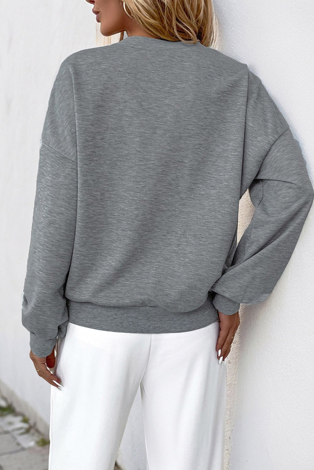 Medium Grey Pearl Decoration Hollowed Out Flower Sweatshirt - MAD RUFFI